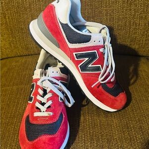 New Balance Red and Blue 574 Sneakers